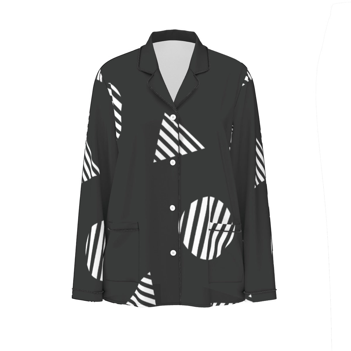 All-Over Print Women's Long Sleeve Pajama Set With Black Contrast Piping