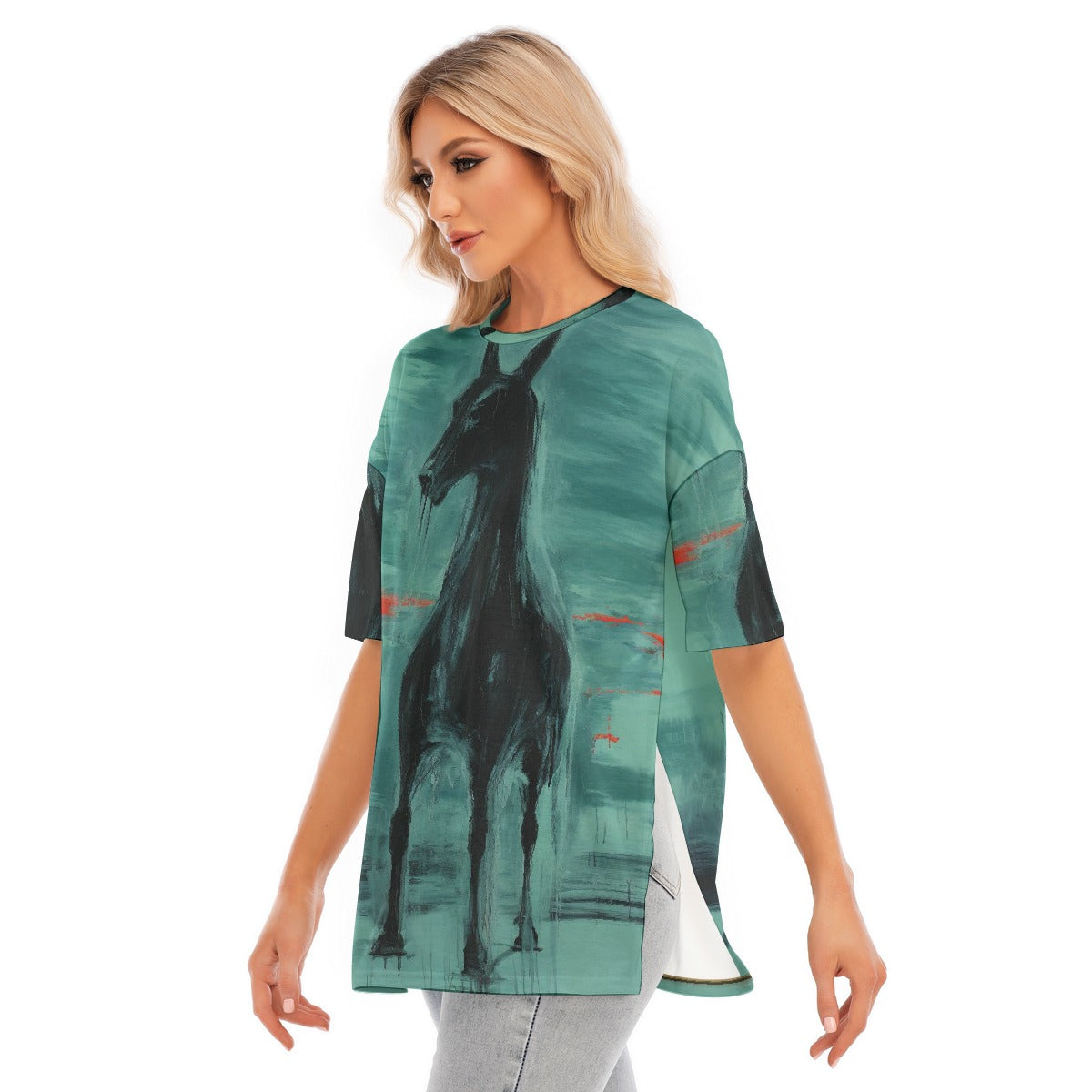 All-Over Print Women's Short Sleeves T-shirt With Hem Split