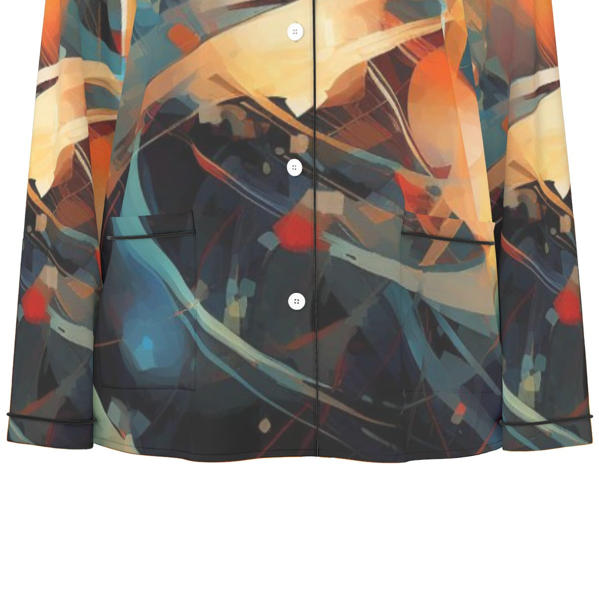 All-Over Print Women's Long Sleeve Pajama Set With Black Contrast Piping