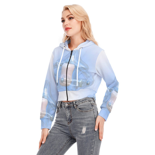 All-Over Print Women's Crop Top Hoodie With Zipper Closure