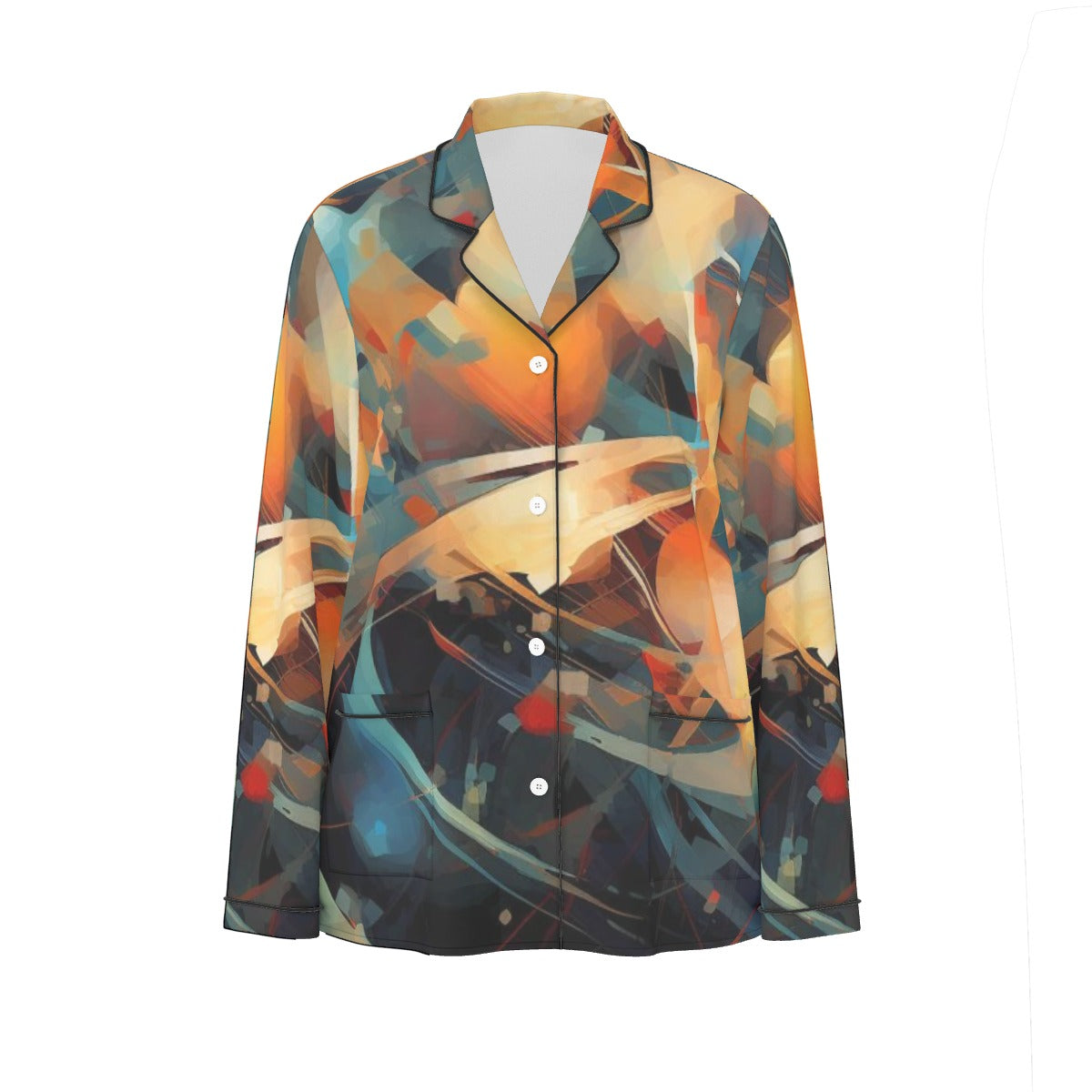 All-Over Print Women's Long Sleeve Pajama Set With Black Contrast Piping