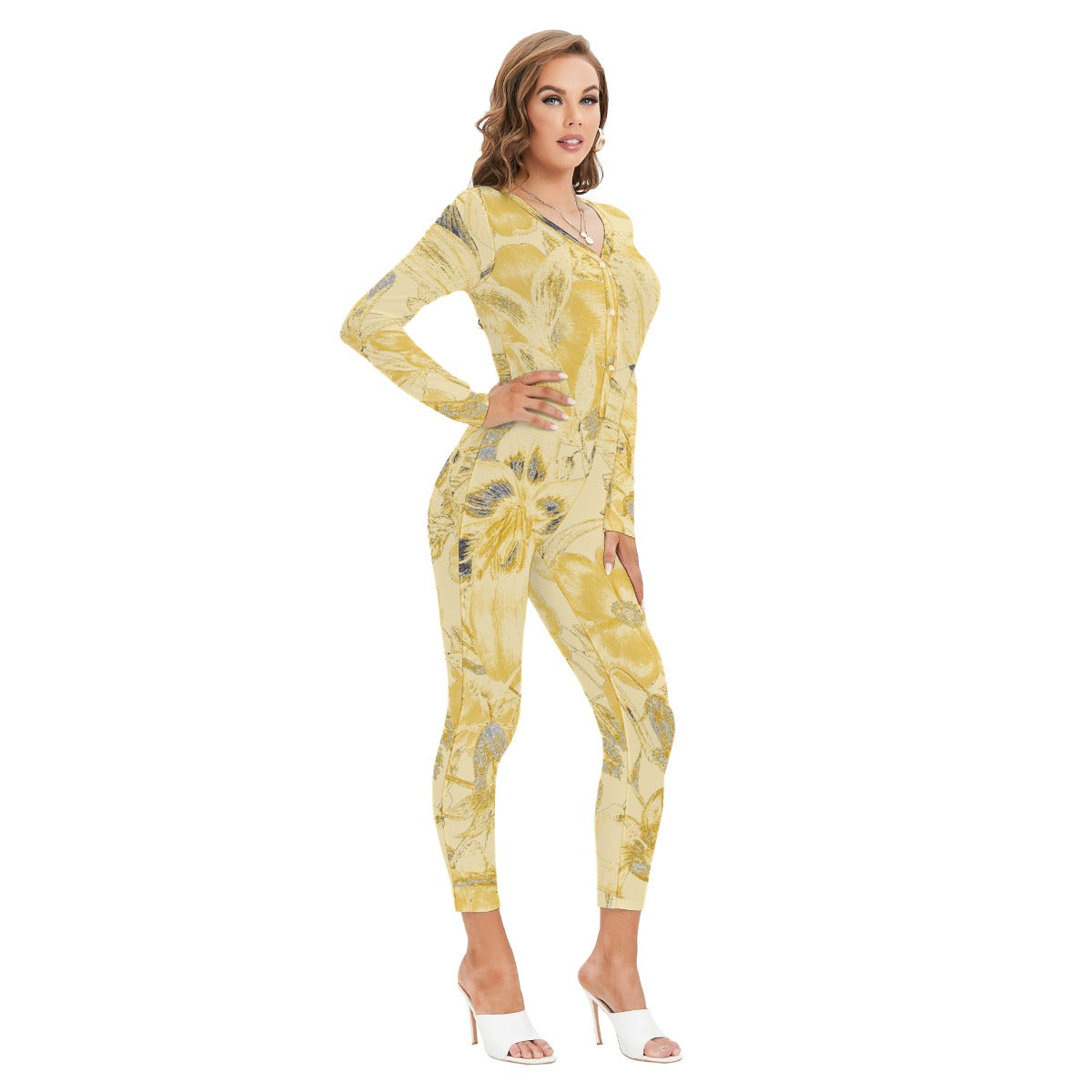 All-Over Print Women's Plunging Neck Jumpsuit