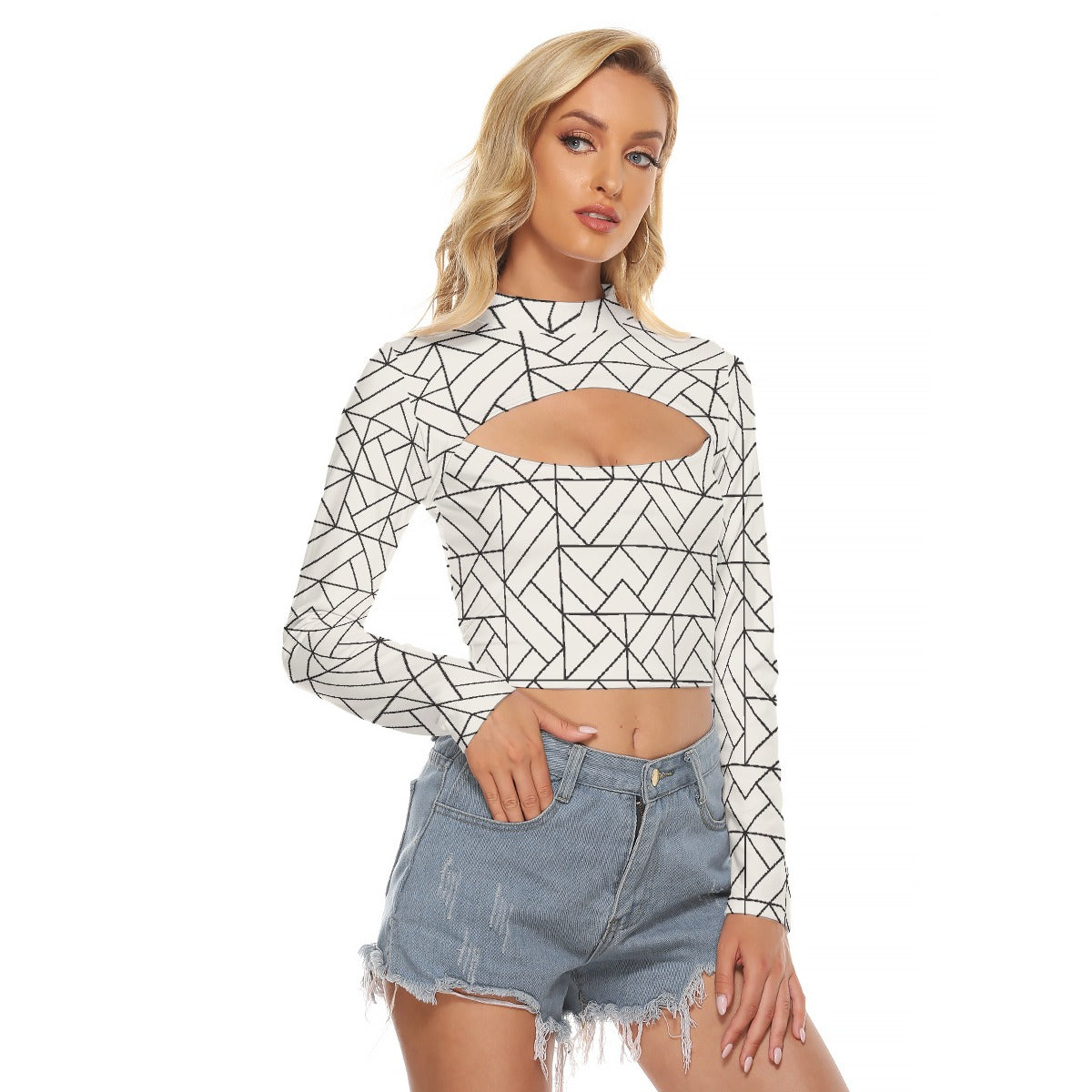 All-Over Print Women's Hollow Chest Keyhole Tight Crop Top