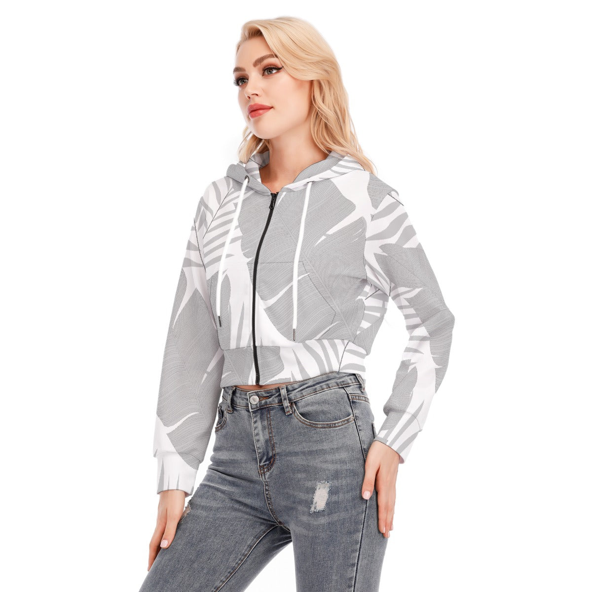 All-Over Print Women's Crop Top Hoodie With Zipper Closure