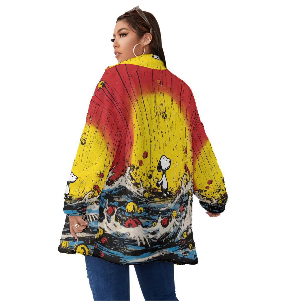 All-Over Print Unisex Borg Fleece Stand-up Collar Coat With Zipper Closure(Plus Size)