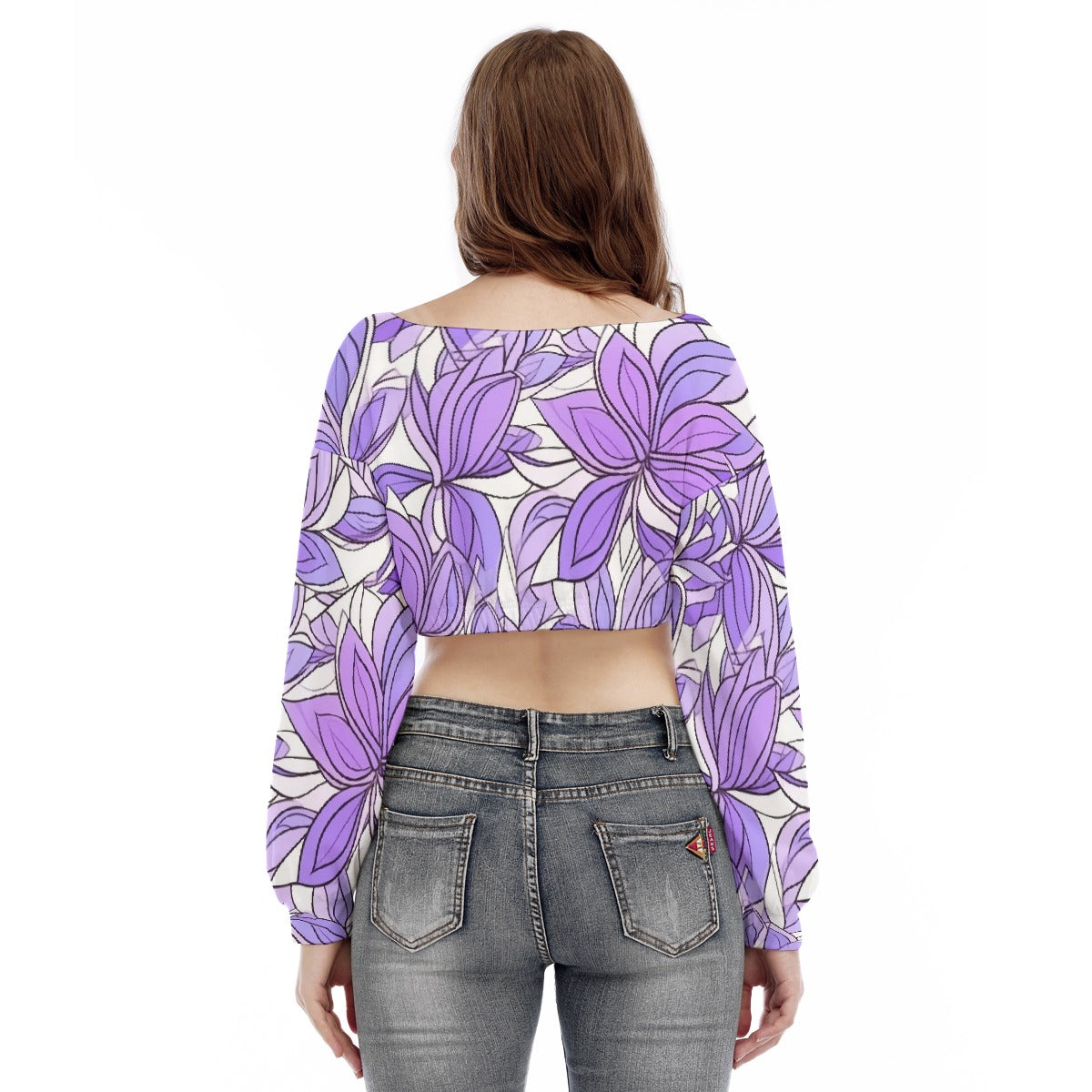 All-Over Print Women's V-neck Long Sleeve Cropped Sweatshirt