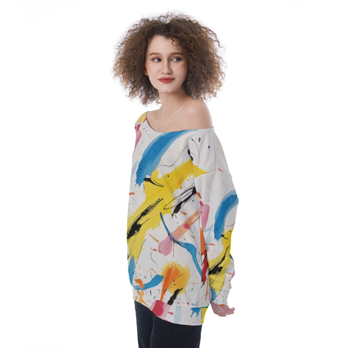 All-Over Print Oversized Women's Off-Shoulder Sweatshirt