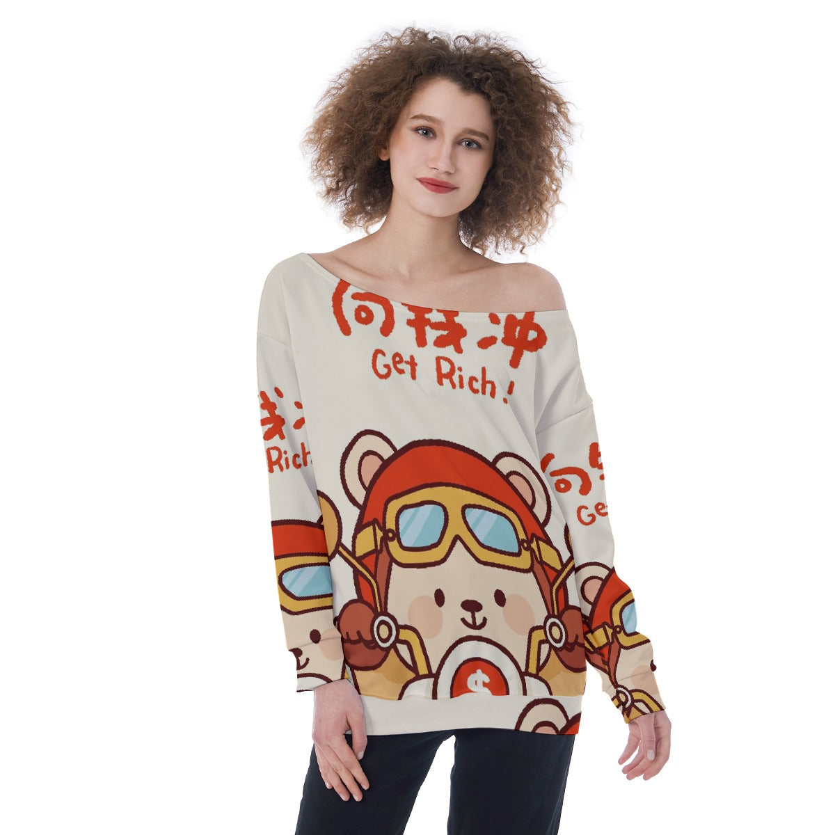 All-Over Print Oversized Women's Off-Shoulder Sweatshirt
