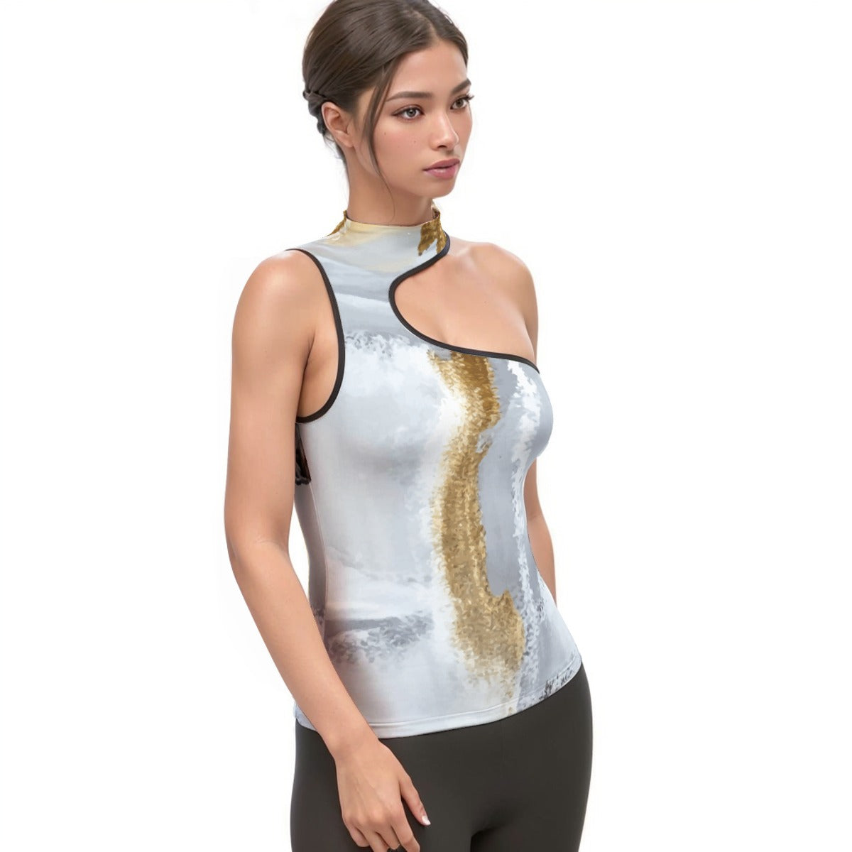 All-Over Print Women's Halter Sleeveless Asymmetrical Tank Top