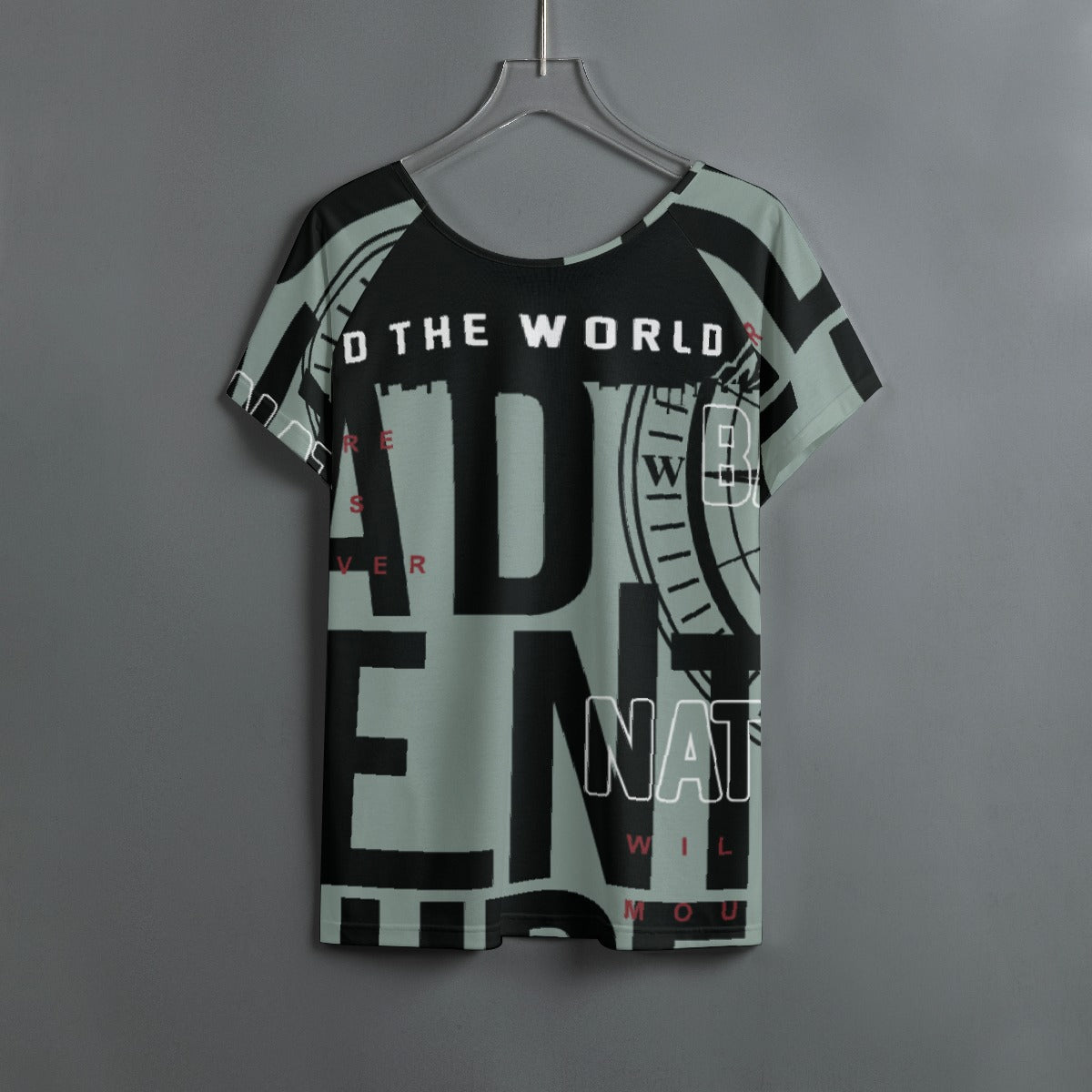 All-Over Print Women's Round Neck T-shirt With Raglan Sleeve