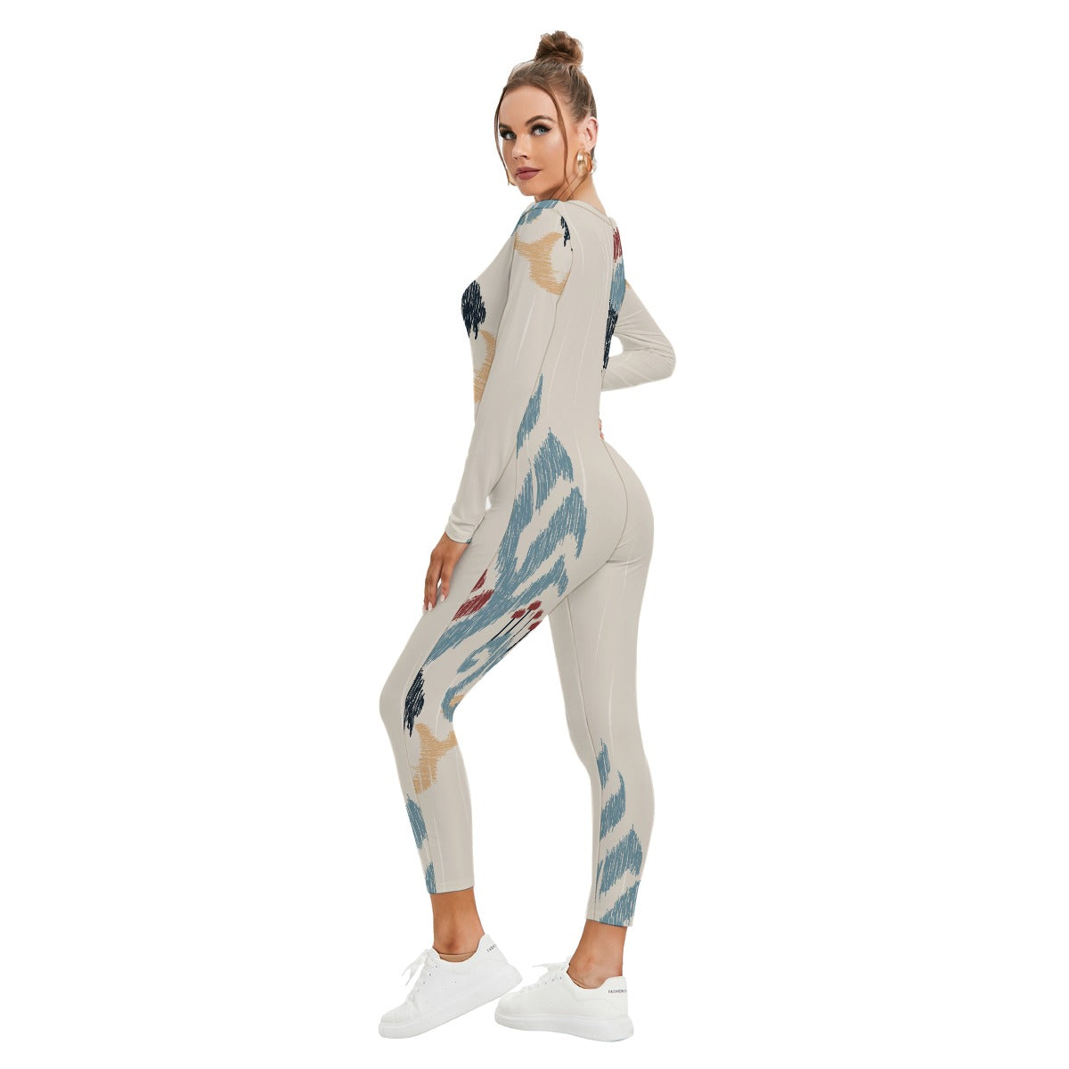 All-Over Print Women's Plunging Neck Jumpsuit