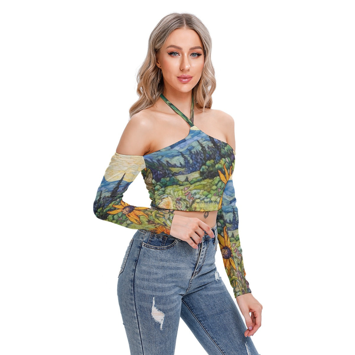 All-Over Print Women's Halter Lace-up Top