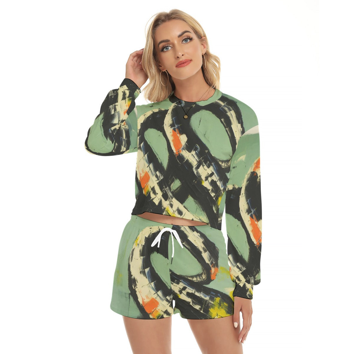 All-Over Print Women's Short Sweatshirt And Pants Suit