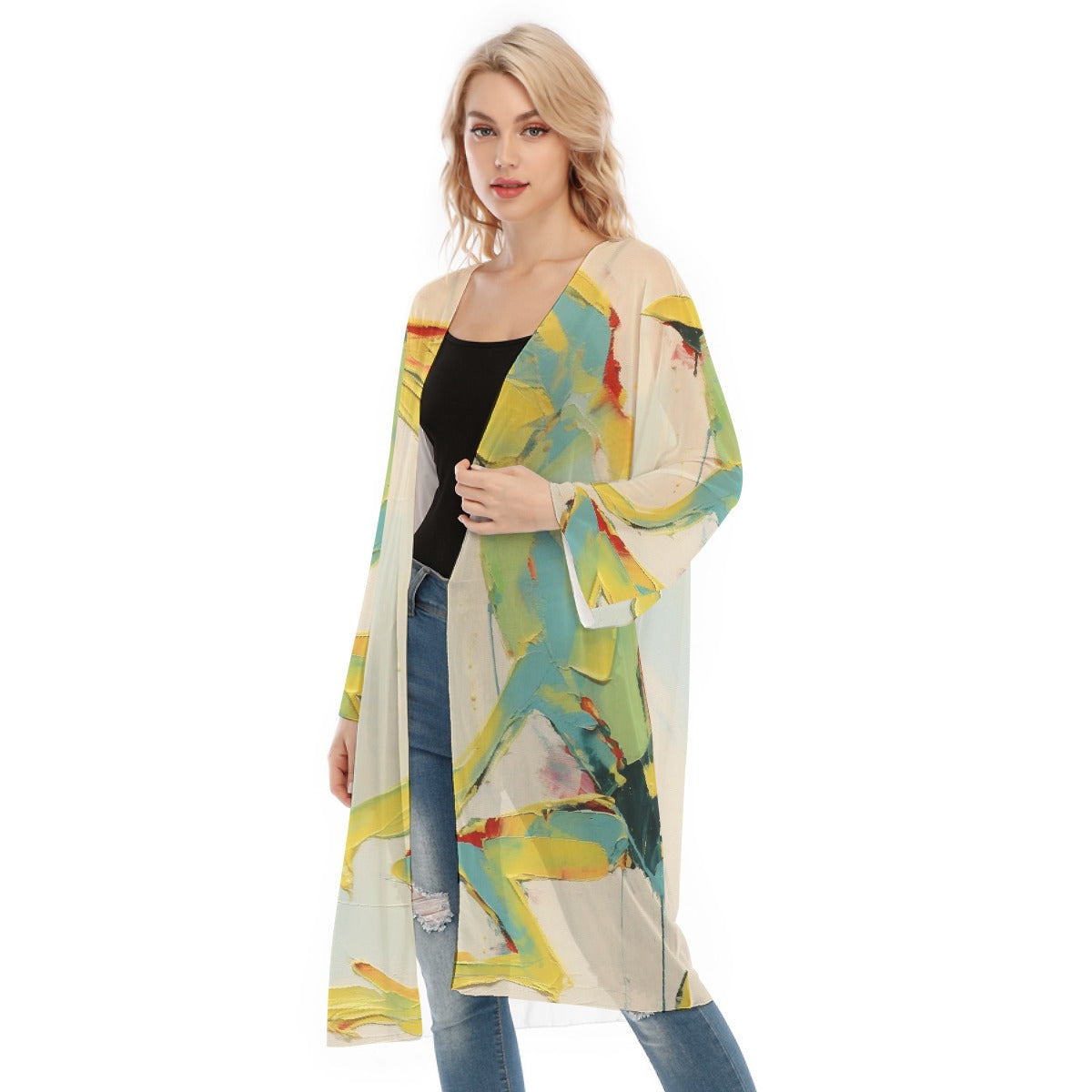 All- Over Print Women's Long Sleeve Mesh Cardigan