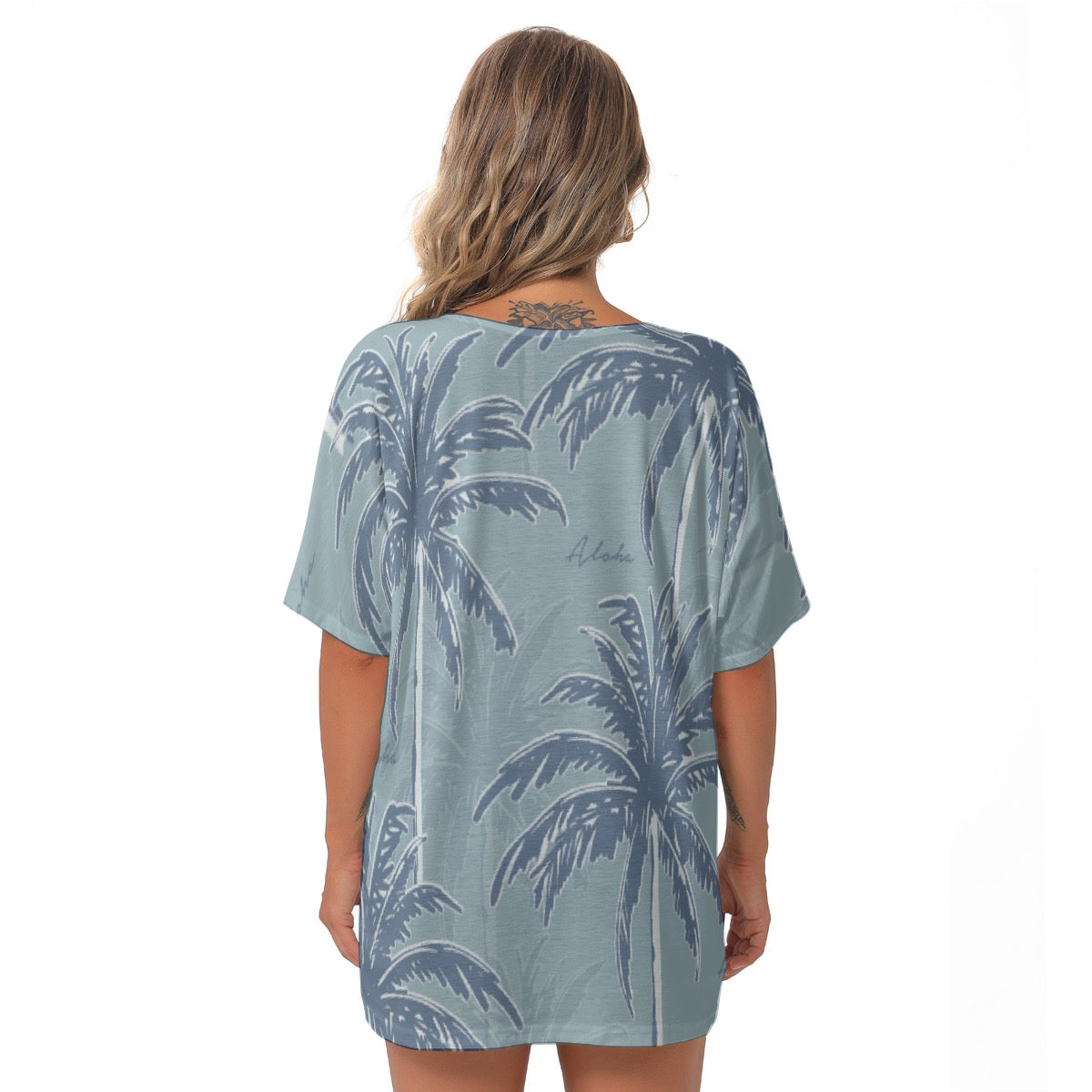 All-Over Print Women's Bat Sleeves V-Neck Blouse