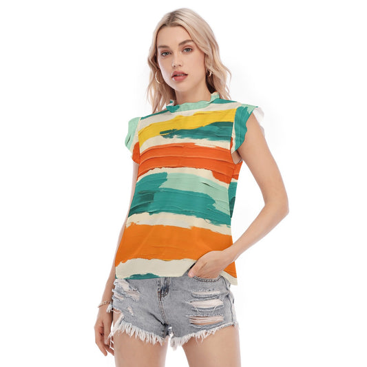 All-Over Print Women's Blouse With Ruffle Collar And Sleeve