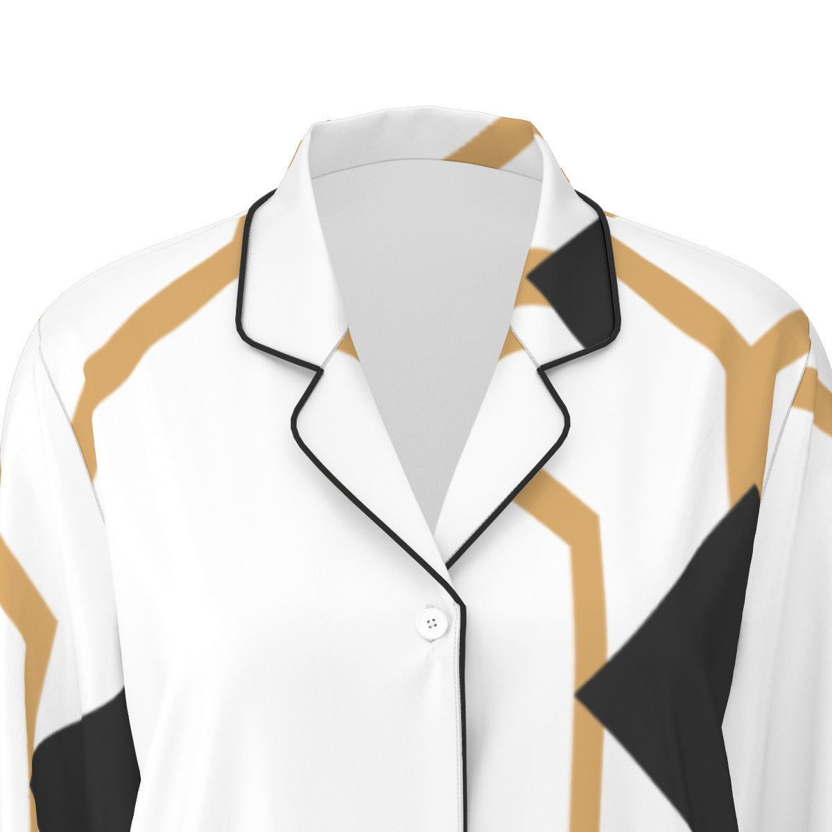 All-Over Print Women's Long Sleeve Pajama Set With Black Contrast Piping