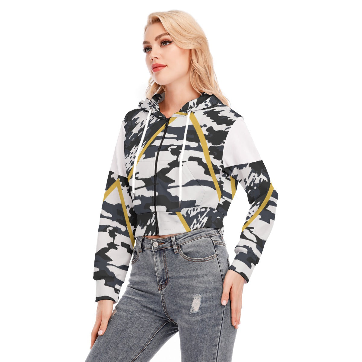 All-Over Print Women's Crop Top Hoodie With Zipper Closure