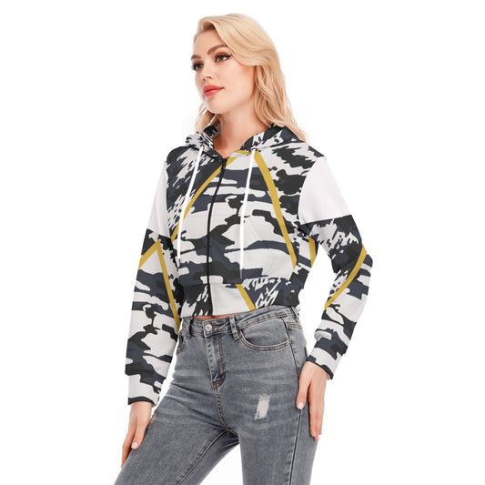 All-Over Print Women's Crop Top Hoodie With Zipper Closure