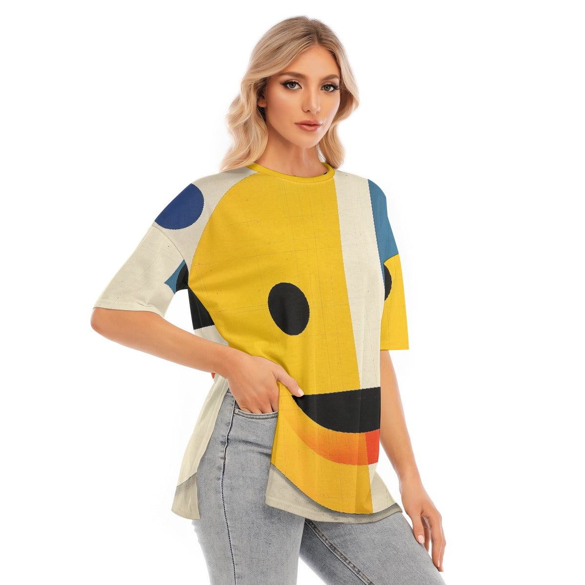All-Over Print Women's Short Sleeves T-shirt With Hem Split