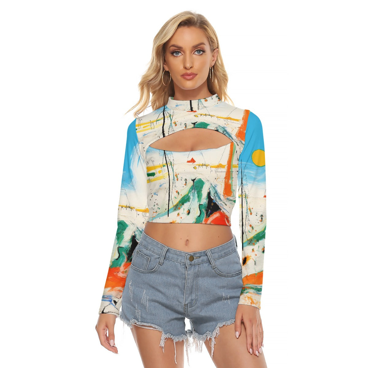 All-Over Print Women's Hollow Chest Keyhole Tight Crop Top