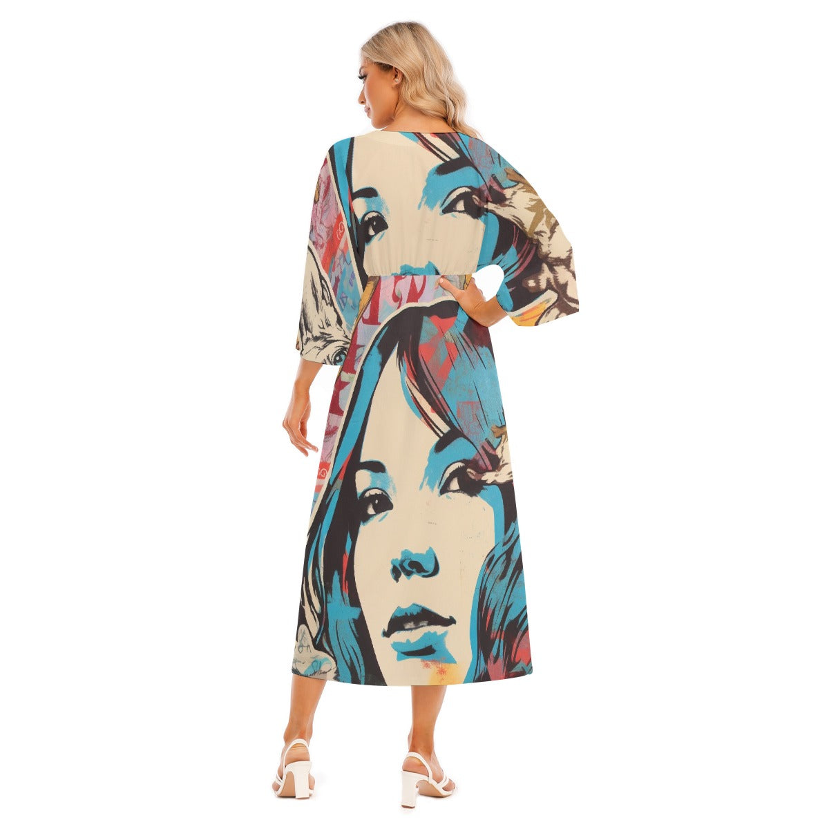 All-Over Print Women's Mid-Sleeve Long Dress