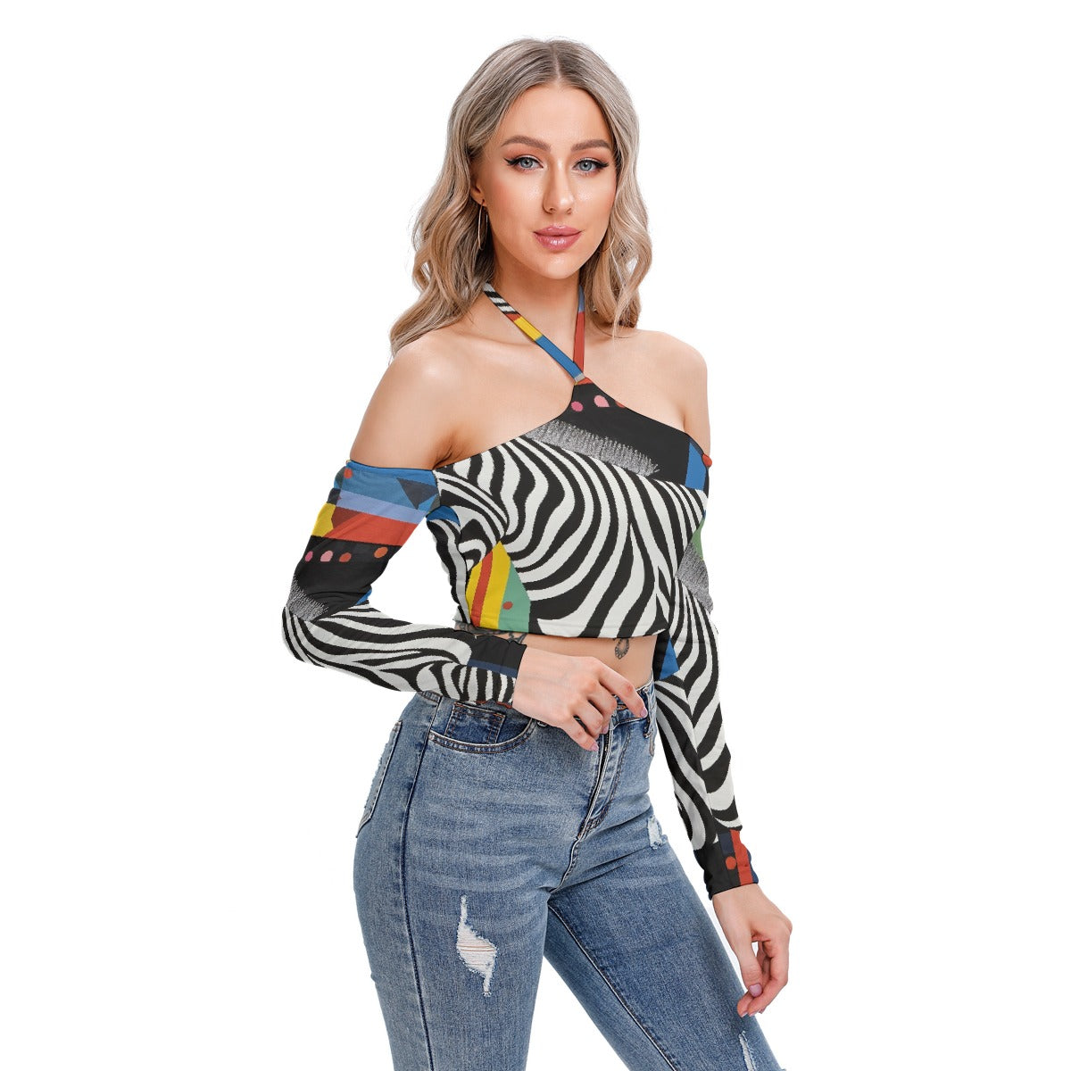 All-Over Print Women's Halter Lace-up Top