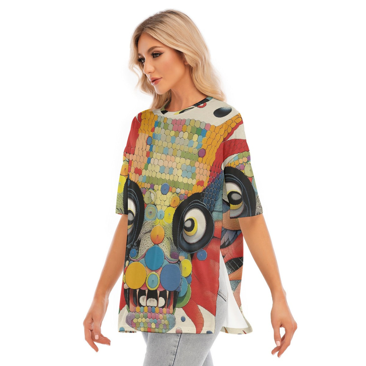 All-Over Print Women's Short Sleeves T-shirt With Hem Split