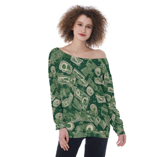 All-Over Print Oversized Women's Off-Shoulder Sweatshirt