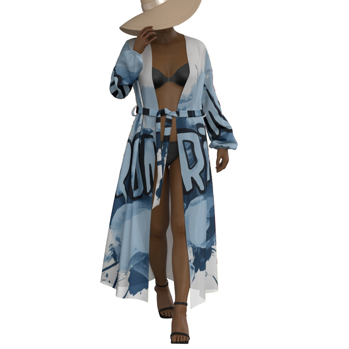 All-Over Print Women's Lace-up Chiffon Robe