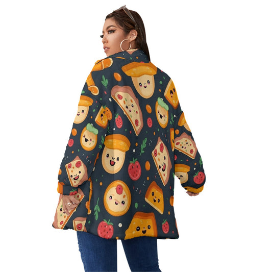 All-Over Print Unisex Borg Fleece Stand-up Collar Coat With Zipper Closure(Plus Size)