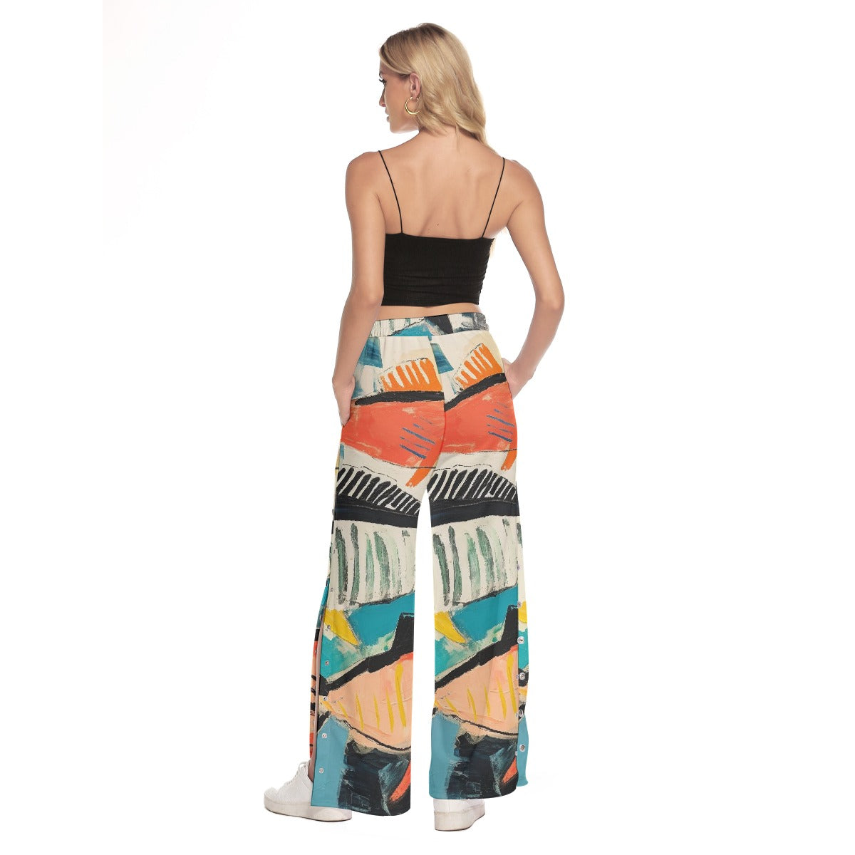 All-Over Print Women's Side Slit Snap Button Trousers