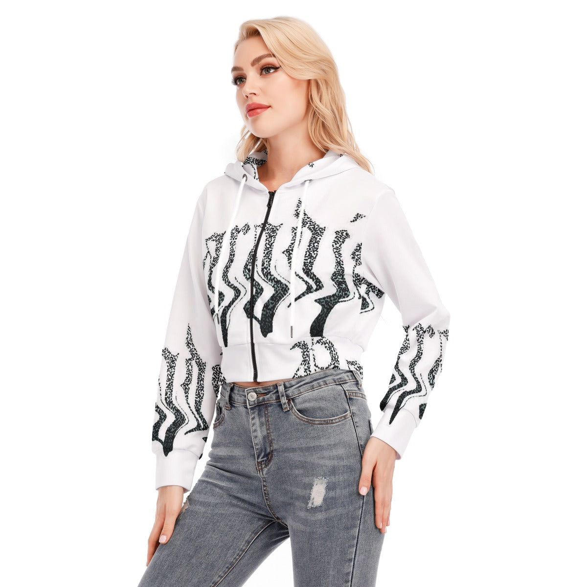 All-Over Print Women's Crop Top Hoodie With Zipper Closure