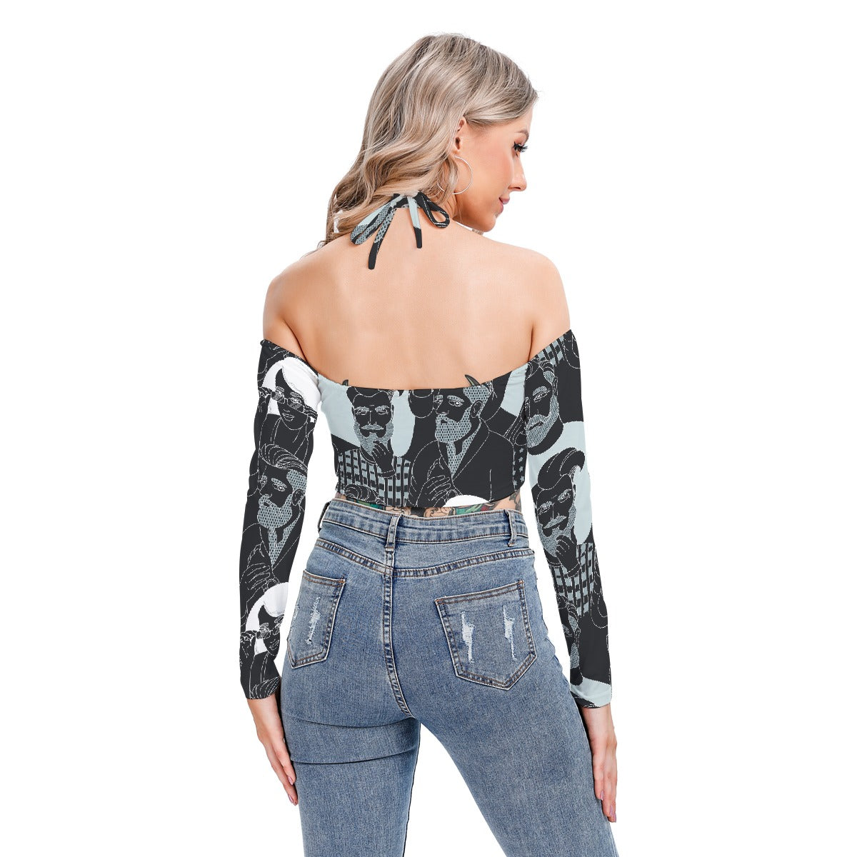 All-Over Print Women's Halter Lace-up Top