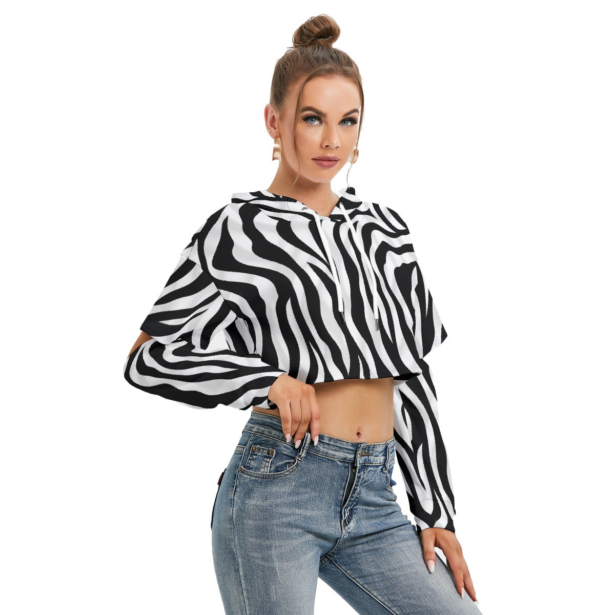All-Over Print Women's Heavy Fleece Hoodie With Hollow Out Sleeve