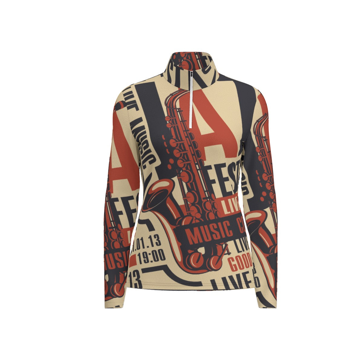 All-Over Print Women's Sports Collar Jersey With Long Sleeve