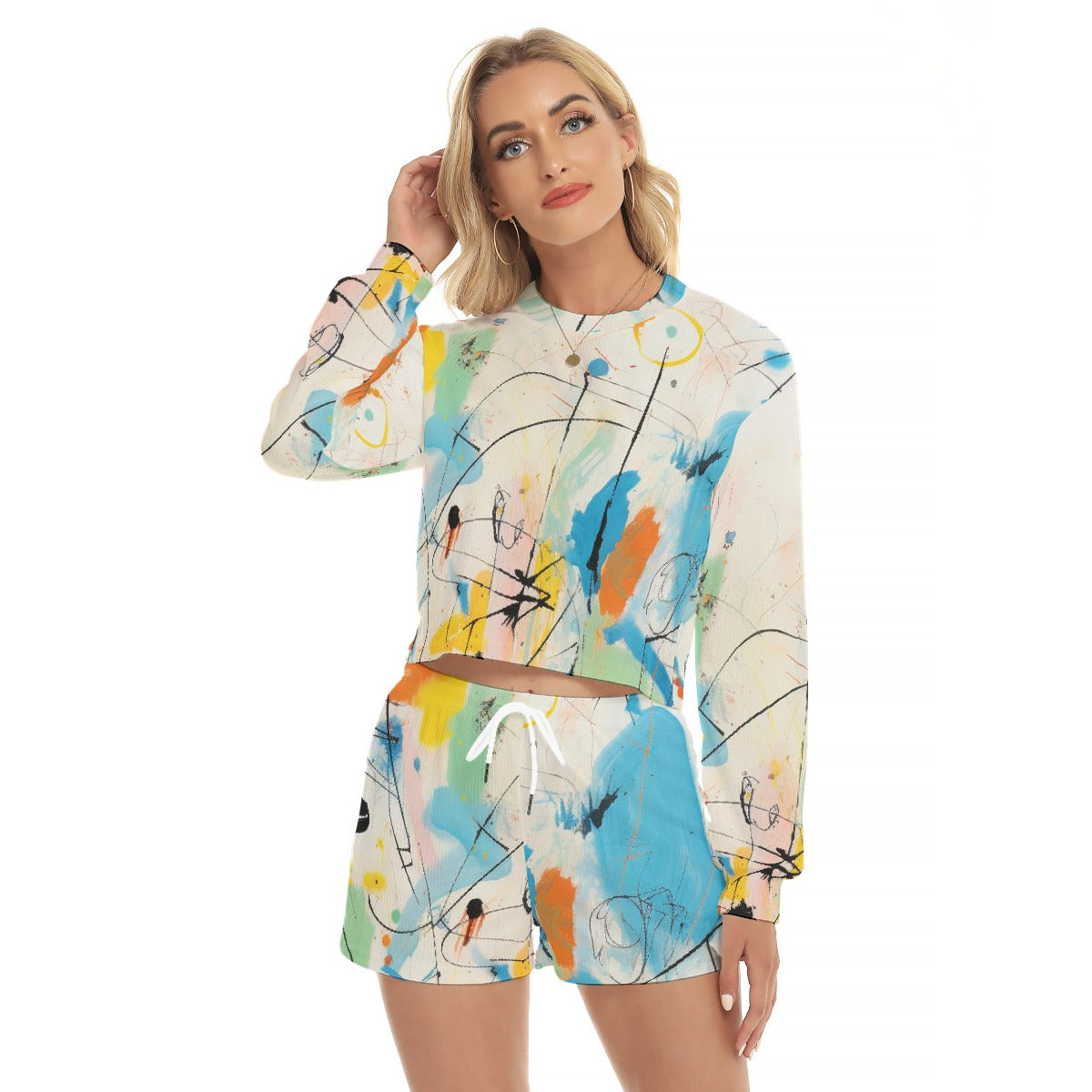 All-Over Print Women's Short Sweatshirt And Pants Suit
