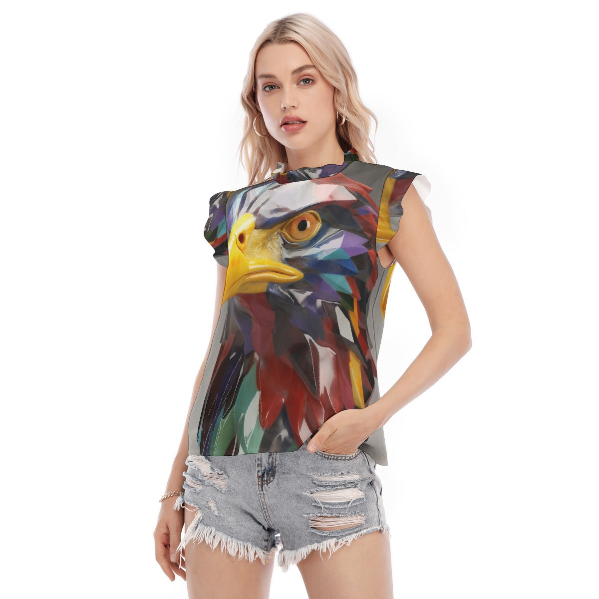 All-Over Print Women's Blouse With Ruffle Collar And Sleeve