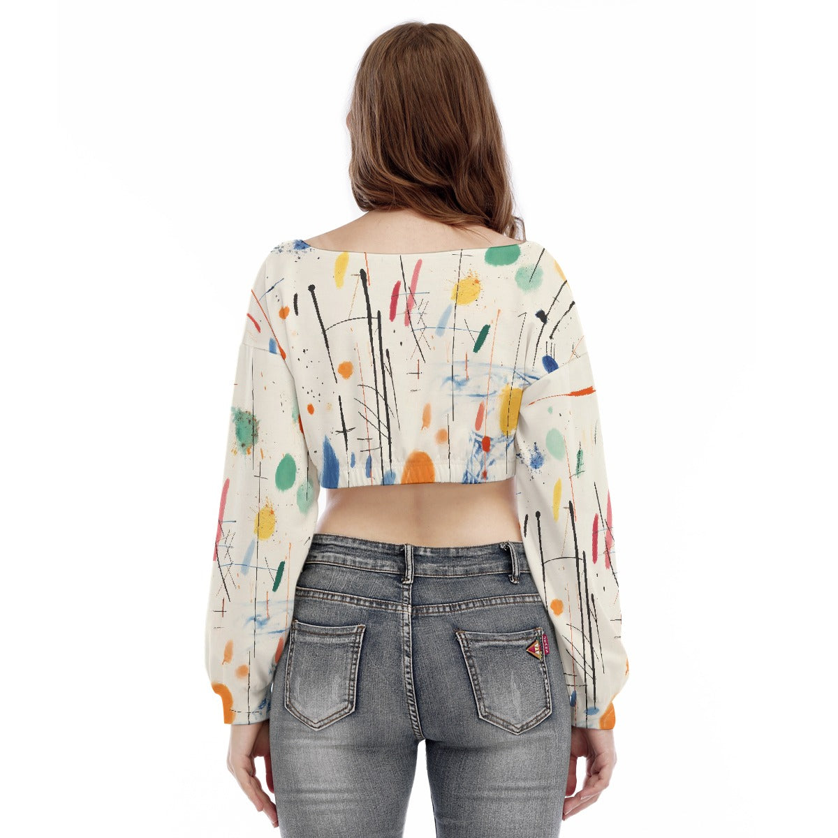 All-Over Print Women's V-neck Long Sleeve Cropped Sweatshirt