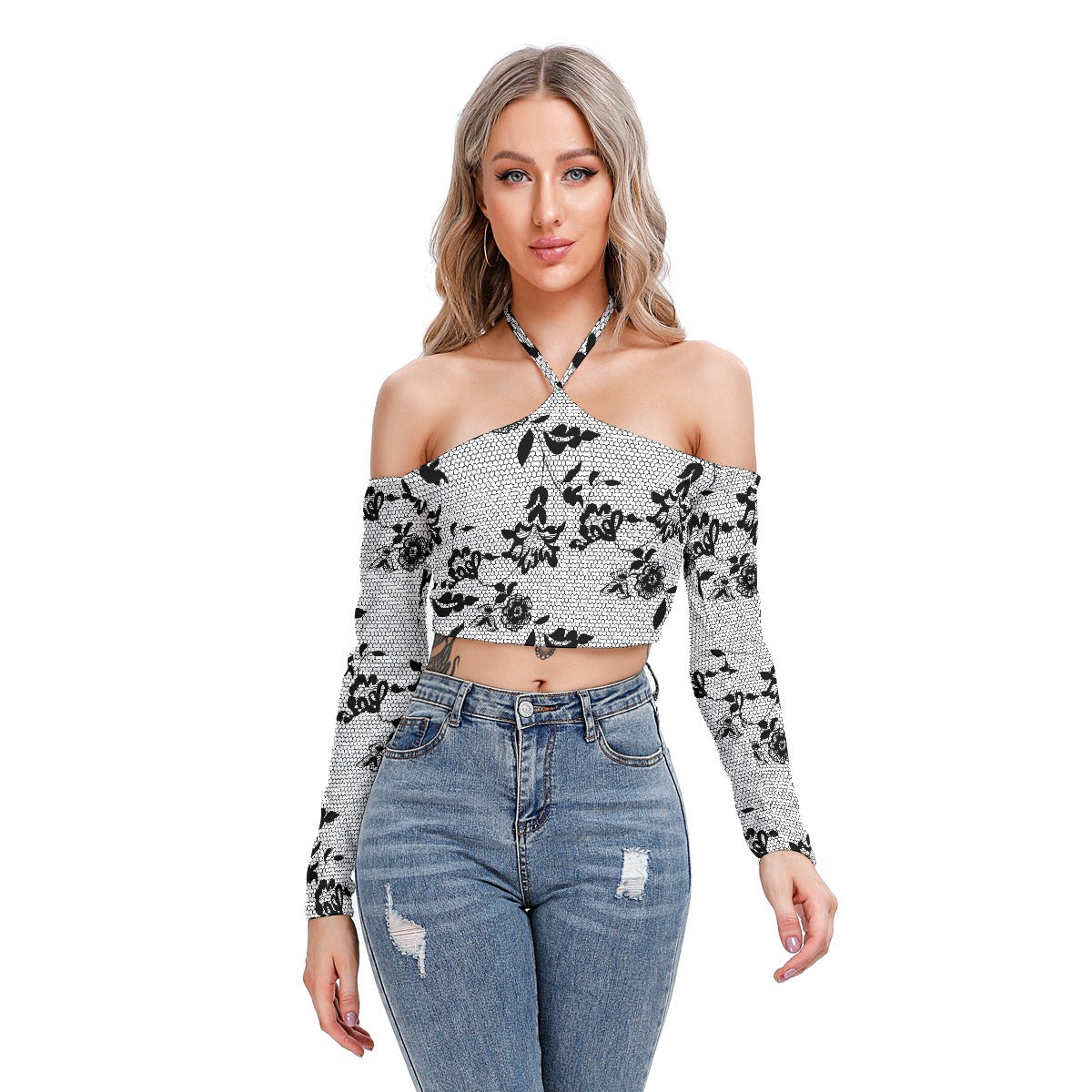 All-Over Print Women's Halter Lace-up Top