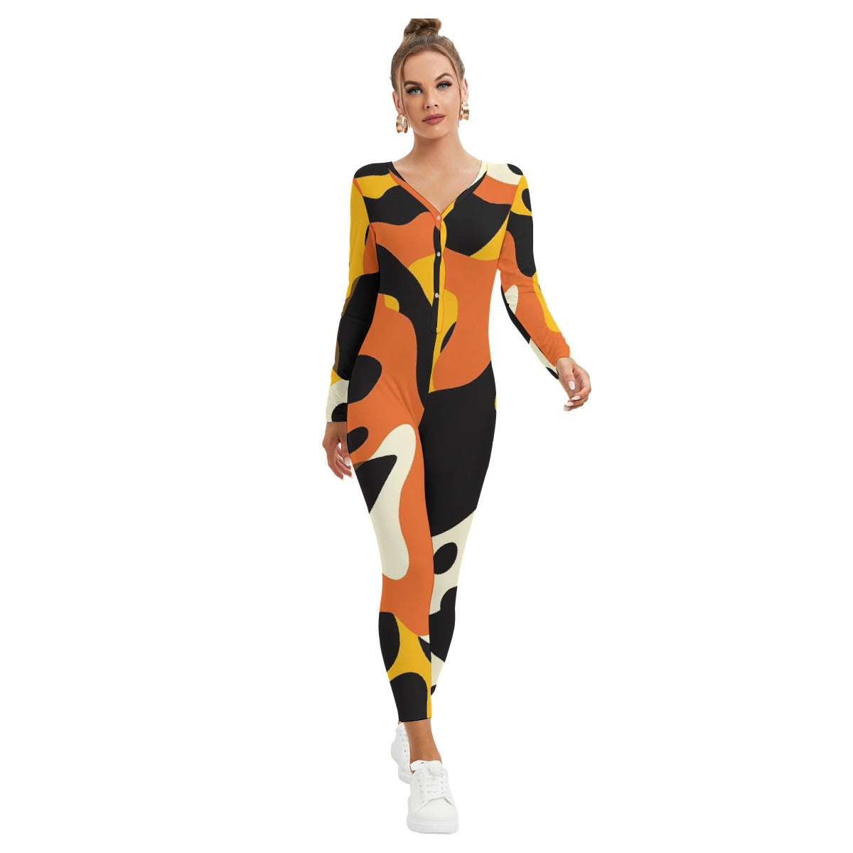 All-Over Print Women's Plunging Neck Jumpsuit