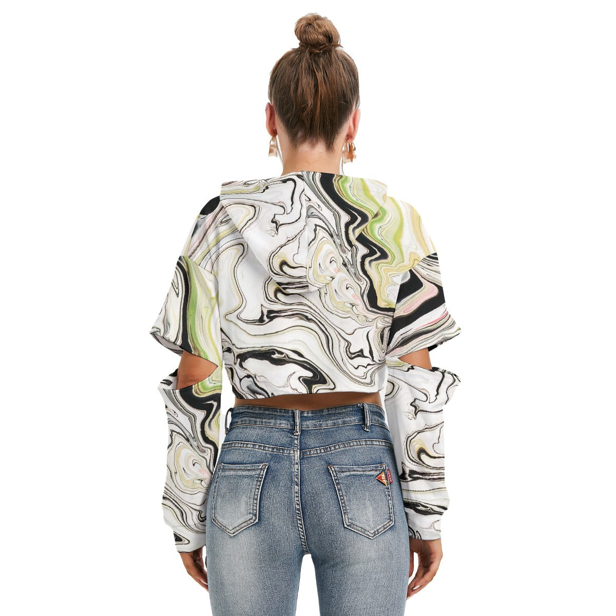 All-Over Print Women's Heavy Fleece Hoodie With Hollow Out Sleeve