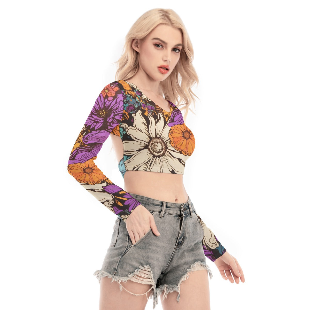 All-Over Print Women's Back Hollow T-shirt With Strap