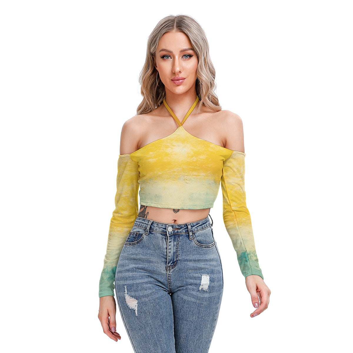All-Over Print Women's Halter Lace-up Top