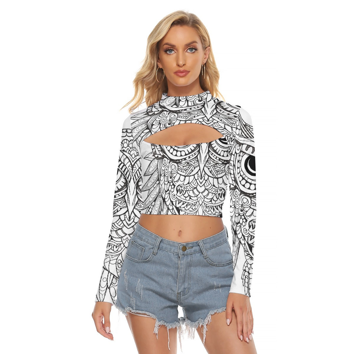 All-Over Print Women's Hollow Chest Keyhole Tight Crop Top