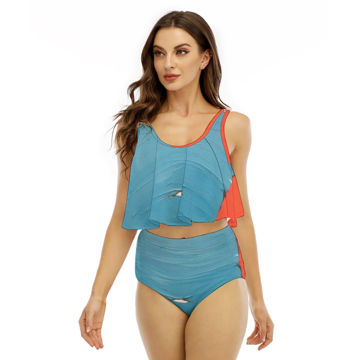 All-Over Print Women's Ruffled Vest Bikini Swimsuit