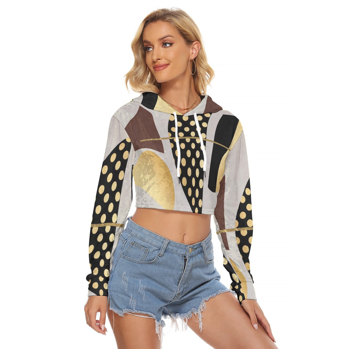 All-Over Print Women's Crop Top Hoodie|Velvet