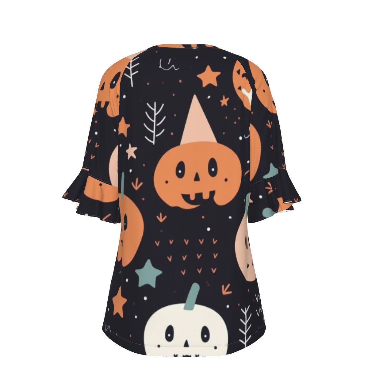 All-Over Print V-neck Women's T-shirt With Bell Sleeve