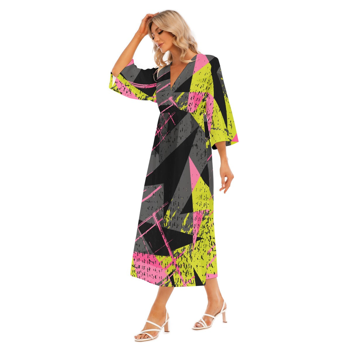 All-Over Print Women's Mid-Sleeve Long Dress