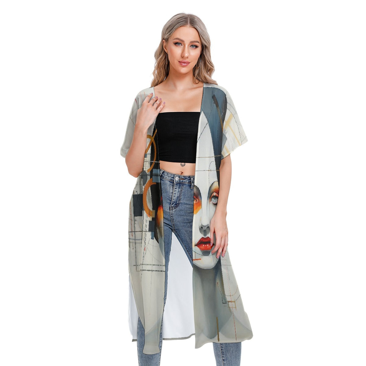 All-Over Print Women's Short Sleeve Cardigan